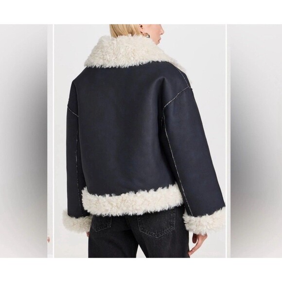 Free People Kiki Sherpa Vegan Leather Bomber Jacket Boxy Winter NWT SMALL - Picture 3 of 5